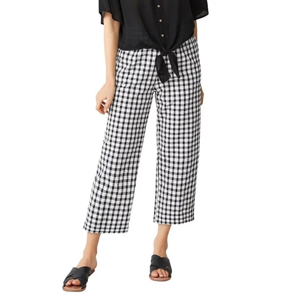 Ellos Pants Plus Size 30 Black & White Gingham Wide Leg Comfy Boho Cropped